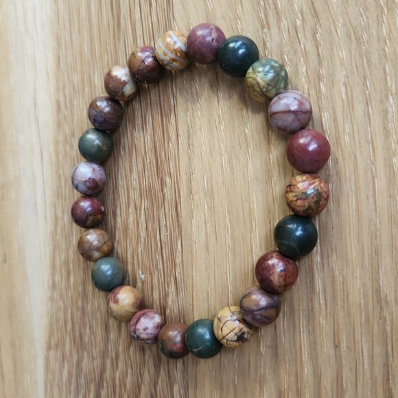 Picasso Jasper Bead Stretch Hand Crafted Bracelet - Picture 4 of 9